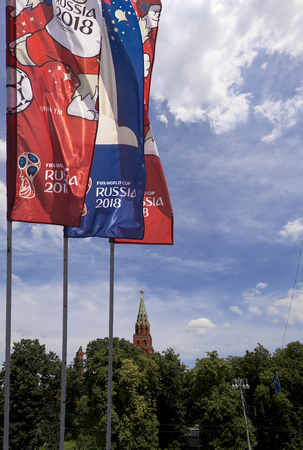 Welcome flags on Moscow streets in honour of the 2018 FIFA World Cup in Russiaのeditorial素材