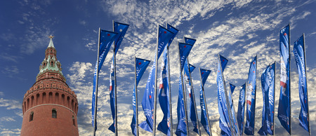 Welcome flags on Moscow streets in honour of the 2018 FIFA World Cup in Russiaのeditorial素材
