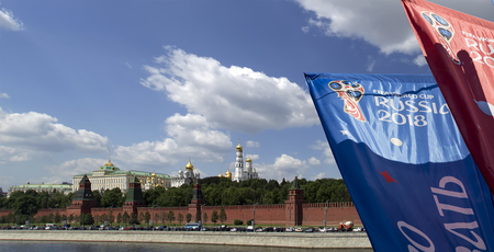 Welcome flags on Moscow streets in honour of the 2018 FIFA World Cup in Russiaのeditorial素材