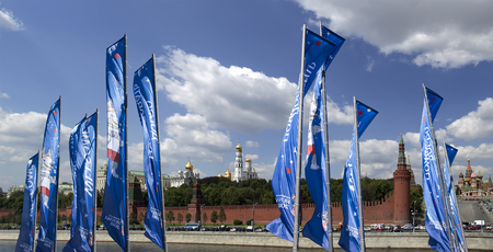 Welcome flags on Moscow streets in honour of the 2018 FIFA World Cup in Russiaのeditorial素材