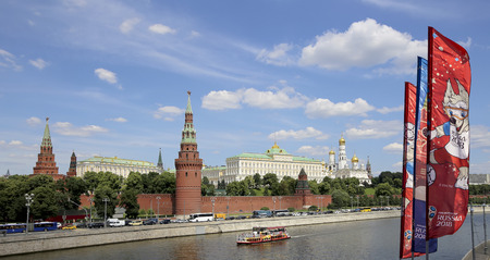 Welcome flags on Moscow streets in honour of the 2018 FIFA World Cup in Russiaのeditorial素材