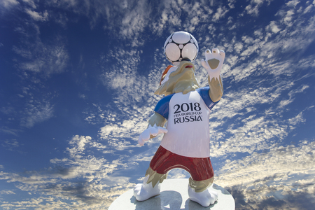 Official mascot of the 2018 FIFA World Cup in Russia-- wolf Zabivaka.のeditorial素材