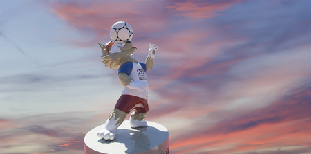 Official mascot of the 2018 FIFA World Cup in Russia-- wolf Zabivaka.のeditorial素材