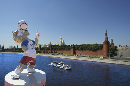 Official symbols of the 2018 FIFA World Cup in Russia (against the background of Moscow landmarks)のeditorial素材