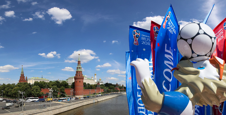 Official symbols of the 2018 FIFA World Cup in Russia (against the background of Moscow landmarks)のeditorial素材