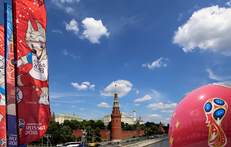 Official symbols of the 2018 FIFA World Cup in Russia (against the background of Moscow landmarks)のeditorial素材
