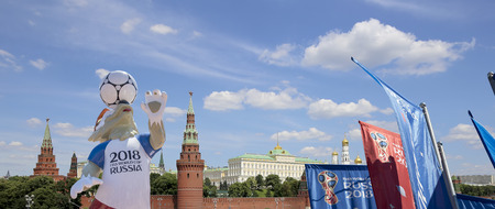 Official symbols of the 2018 FIFA World Cup in Russia (against the background of Moscow landmarks)のeditorial素材