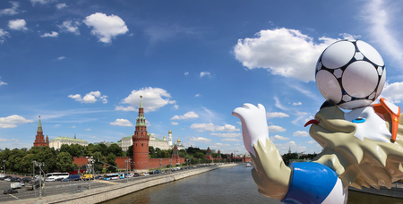Official symbols of the 2018 FIFA World Cup in Russia (against the background of Moscow landmarks)のeditorial素材