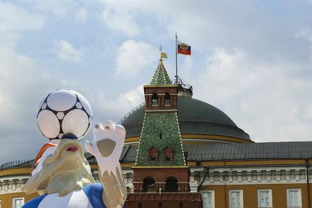 Official symbols of the 2018 FIFA World Cup in Russia (against the background of Moscow landmarks)のeditorial素材