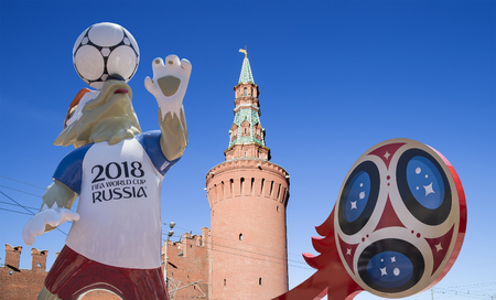 Official symbols of the 2018 FIFA World Cup in Russia (against the background of Moscow landmarks)のeditorial素材