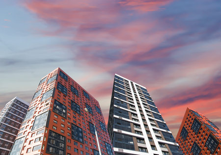 Multi-storey building under construction (new residential complex) against the sky, Moscow, Russia