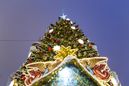 Christmas (New Year holidays) decoration in Moscow (at night), Russia--near the Christ the Savior Cathedralの写真素材