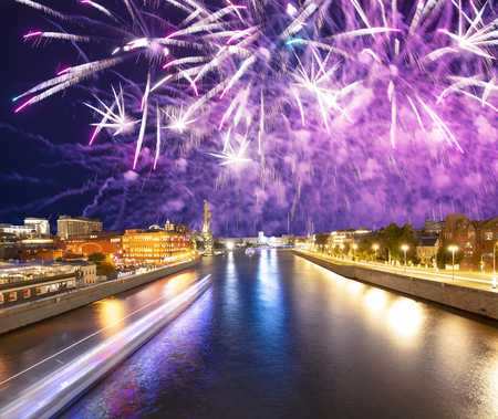 Fireworks over the Moskva River (at night) - View from the Moskva Riverの写真素材