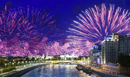 Fireworks over the Kremlin, Moscow, Russia--the most popular view of Moscowの写真素材