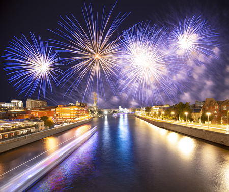 Fireworks over the Moskva River (at night) - View from the Moskva Riverの写真素材