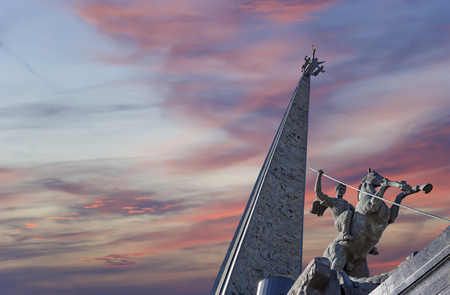 Monument to Saint George slaying a dragon on Poklonnaya hill in Victory Park, Moscow, Russiaのeditorial素材
