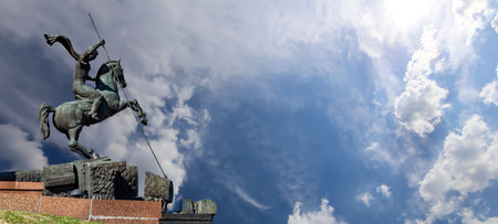 Monument to Saint George slaying a dragon on Poklonnaya hill in Victory Park, Moscow, Russiaのeditorial素材
