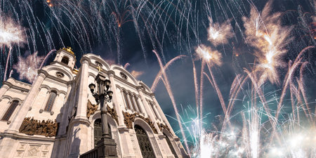 Fireworks over the Christ the Savior Cathedral