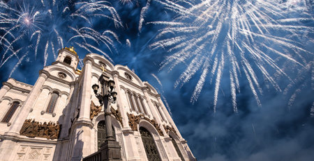 Fireworks over the Christ the Savior Cathedral