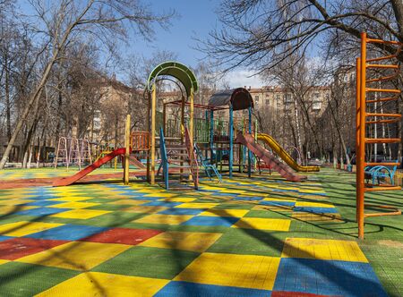 Public playground in a sunny day. Moscow, Russiaの写真素材