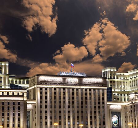 Main Building of the Ministry of Defence of the Russian Federation (Minoboron), at night-- is the governing body of the Russian Armed Forces. Moscow, Russiaの写真素材