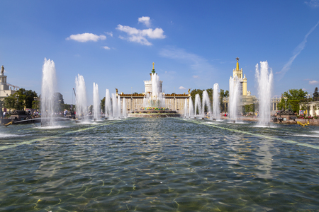 Fountain Stone Flower at VDNKh in Moscow. VDNKh (called also All-Russian Exhibition Center) is a permanent general-purpose trade show in Moscow, Russiaのeditorial素材