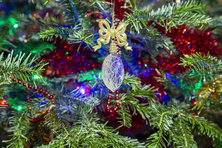 Beautiful christmas tree with decorative chritmas toysの写真素材