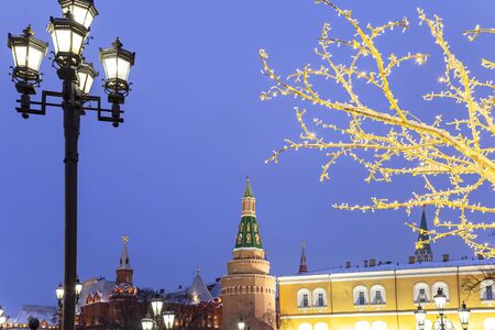 Christmas (New Year holidays) decoration in Moscow (at night), Russia-- Kremlinの写真素材
