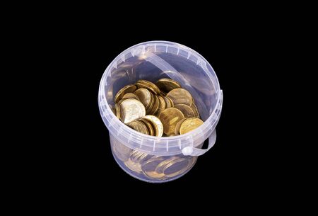 Iron 10 rubles coins over black backgroundの写真素材