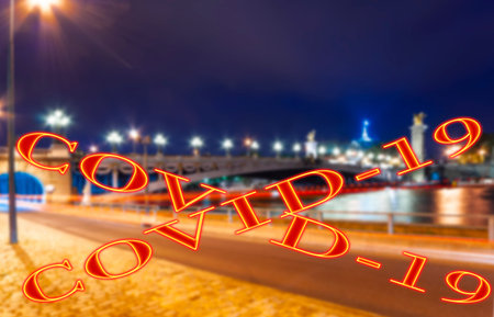 Coronavirus in Paris, France. Covid-19 sign. Concept of COVID pandemic and travel in Europe. The...
