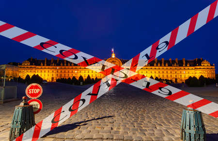 Coronavirus in Paris, France. Covid-19 sign. Concept of COVID pandemic and travel in Europe.のeditorial素材