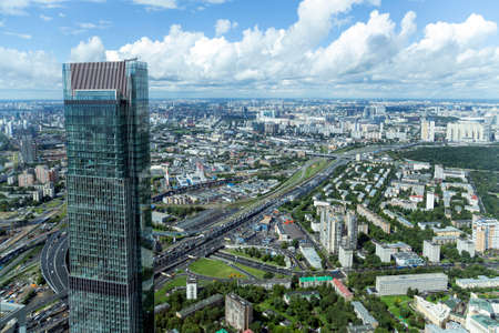 Aerial view of center of Moscow from observation deck Federation Tower in International Business Center (City), Russia. 89 floor, Panorama 360 - the highest observation platform in Europeのeditorial素材