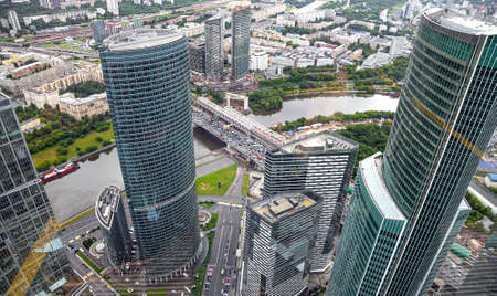 Aerial view of center of Moscow from observation deck Federation Tower in International Business Center (City), Russia. 89 floor, Panorama 360 - the highest observation platform in Europeのeditorial素材