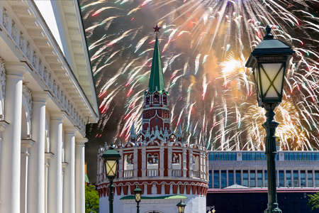 Fireworks over the Moscow Kremlin during Victory Day (WWII), Russiaのeditorial素材