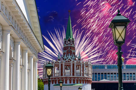 Fireworks over the Moscow Kremlin during Victory Day (WWII), Russiaのeditorial素材