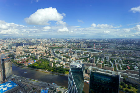 Aerial view of center of Moscow from observation deck Federation Tower in International Business Center (City), Russia. 89 floor, Panorama 360 - the highest observation platform in Europeのeditorial素材
