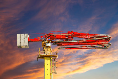 Construction concrete pump (pump truck) against the sky