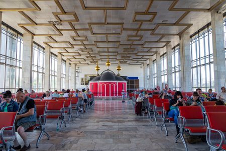 Waiting room - Belorusskiy railway station (Belorussky vokzal) - is one of nine railway terminals in Moscow, Russiaのeditorial素材