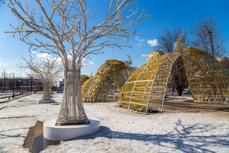 Christmas (New Year holidays) decoration in Moscow (sunny winter day), Russia-- near the Big Moscow...
