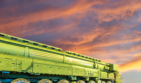 Russian modern weapons at night against the sky, Russiaの写真素材