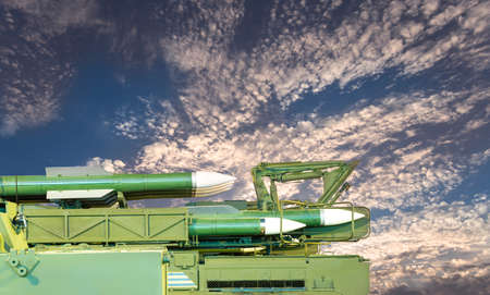 Russian modern weapons at night against the sky, Russia.の写真素材