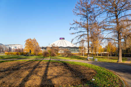View over the Moscow State Circus on Vernadskogo Prospekt, autumn day, Russiaのeditorial素材