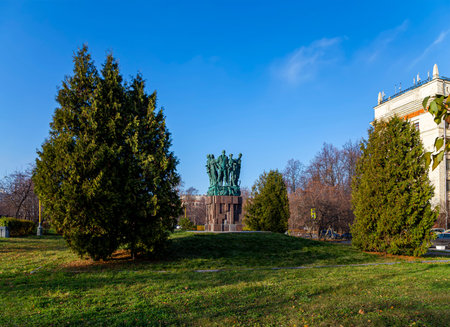 Monument dedicated to Student construction teams near Physics faculty of Lomonosov Moscow State...