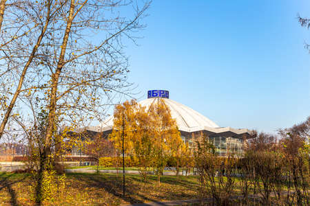 View over the Moscow State Circus on Vernadskogo Prospekt, autumn day, Russiaのeditorial素材
