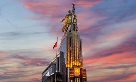 Famous soviet monument Rabochiy i Kolkhoznitsa (Worker and Kolkhoz Woman or Worker and Collective Farmer) of sculptor Vera Mukhina, Moscow, Russia. Made of in 1937のeditorial素材