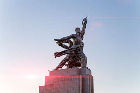 Famous soviet monument Rabochiy i Kolkhoznitsa (Worker and Kolkhoz Woman or Worker and Collective Farmer) of sculptor Vera Mukhina, Moscow, Russia. Made of in 1937のeditorial素材