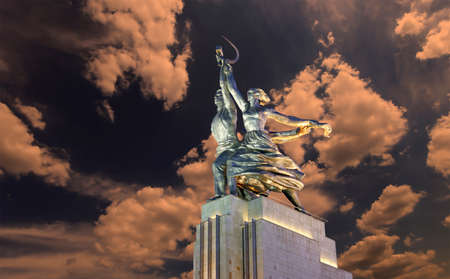 Famous soviet monument Rabochiy i Kolkhoznitsa (Worker and Kolkhoz Woman or Worker and Collective Farmer) of sculptor Vera Mukhina, Moscow, Russia. Made of in 1937のeditorial素材