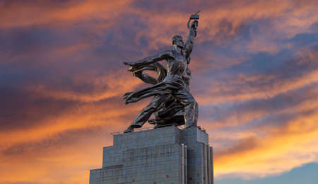Famous soviet monument Rabochiy i Kolkhoznitsa (Worker and Kolkhoz Woman or Worker and Collective Farmer) of sculptor Vera Mukhina, Moscow, Russia. Made of in 1937のeditorial素材