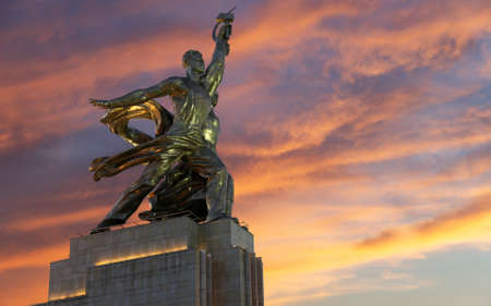 Famous soviet monument Rabochiy i Kolkhoznitsa (Worker and Kolkhoz Woman or Worker and Collective Farmer) of sculptor Vera Mukhina, Moscow, Russia. Made of in 1937のeditorial素材