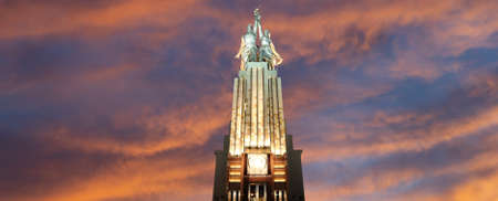 Famous soviet monument Rabochiy i Kolkhoznitsa (Worker and Kolkhoz Woman or Worker and Collective Farmer) of sculptor Vera Mukhina, Moscow, Russia. Made of in 1937のeditorial素材